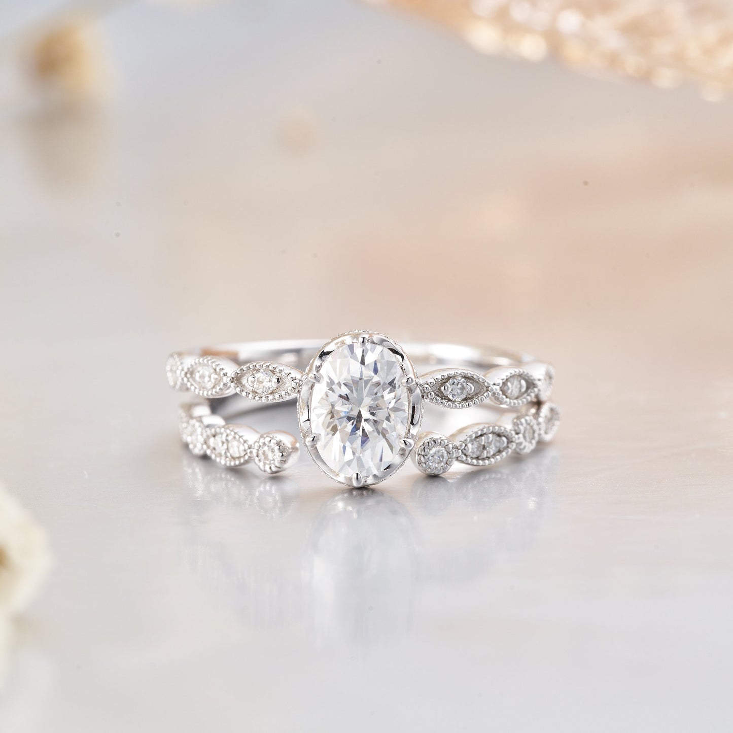 1CT Moissanite Oval Engagement Wedding Ring Sets for Women