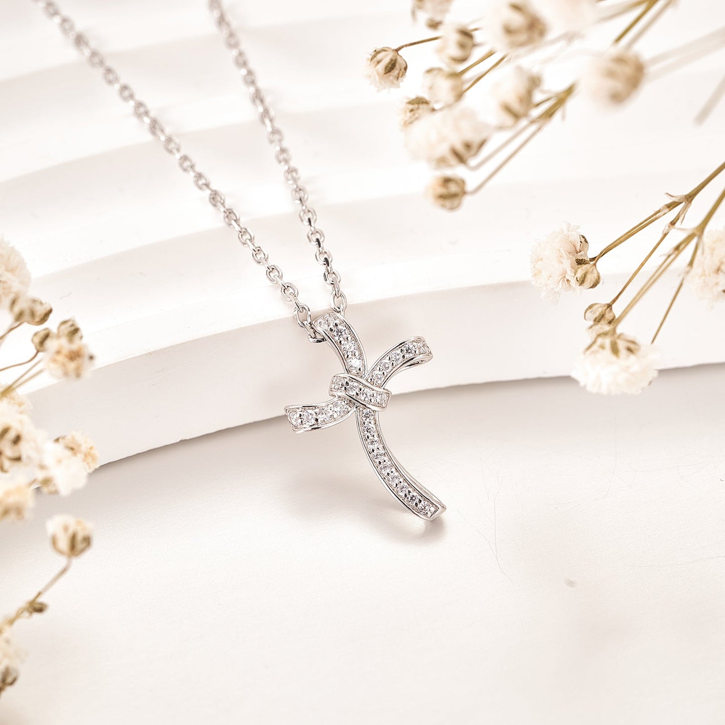 Moissanite Cross Pedant Necklaces In Sterling Silver