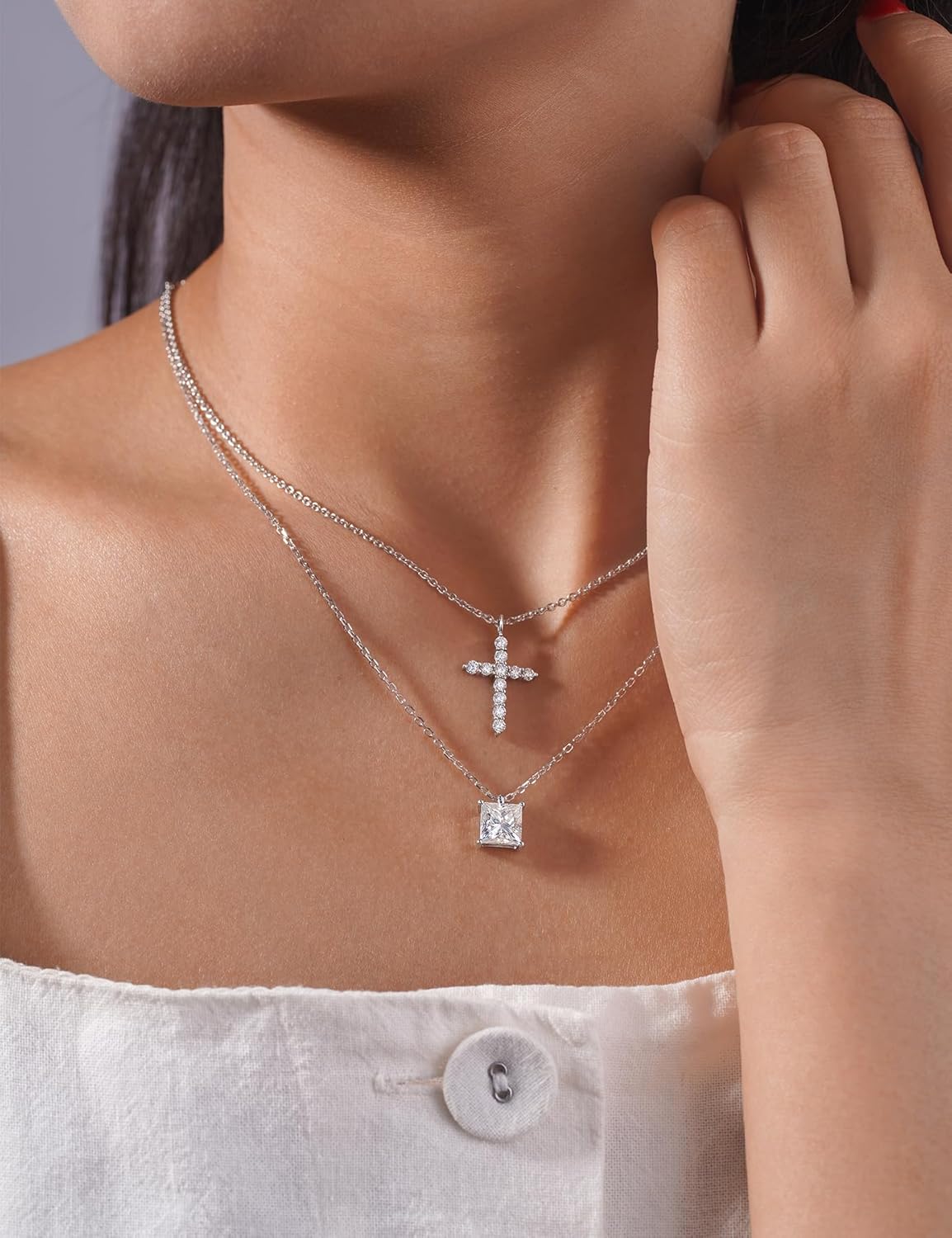 BLISSPAVILION 2CT Princess Moissanite Solitaire Pendant Necklaces for Women