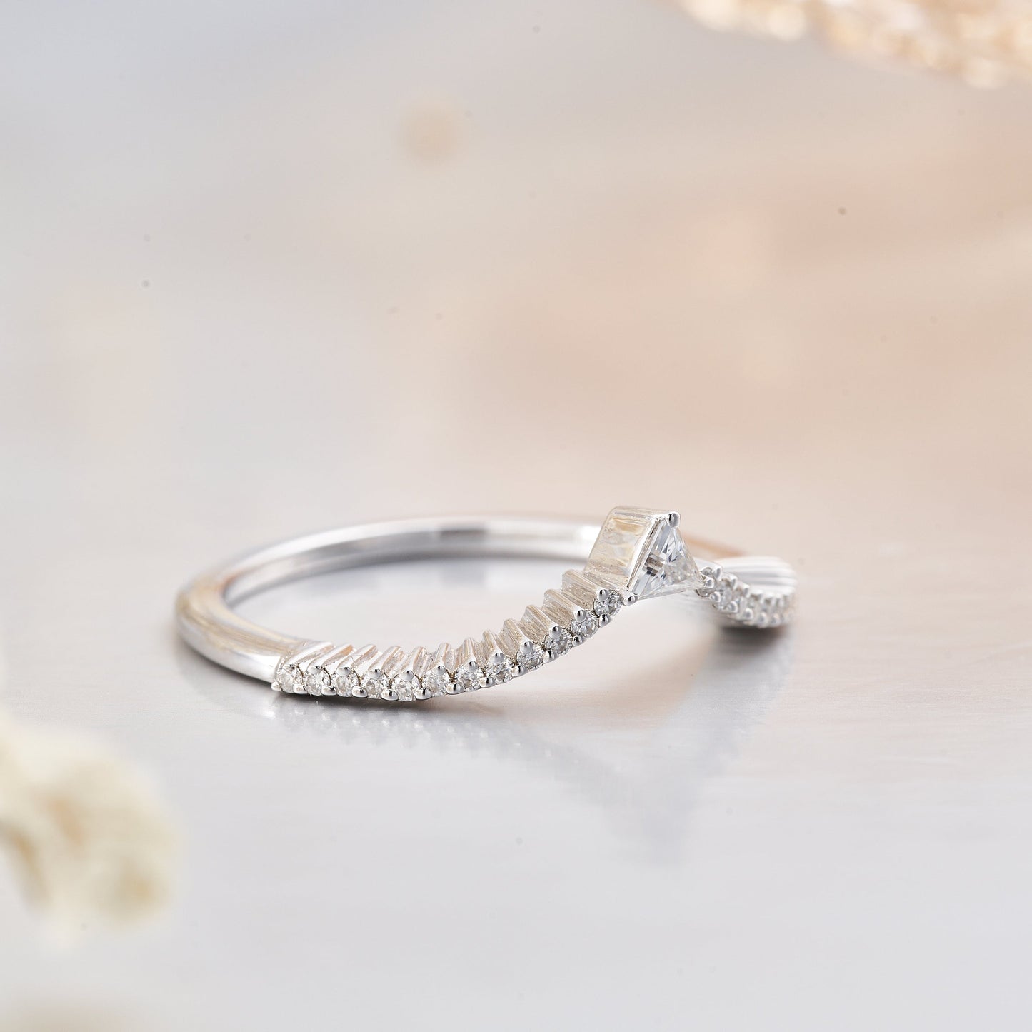V Shaped Moissanite Curved Wedding Band for Women 0.22CT