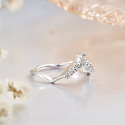 Moissanite V Shaped Chevron Wedding Bands for Women 0.34CT