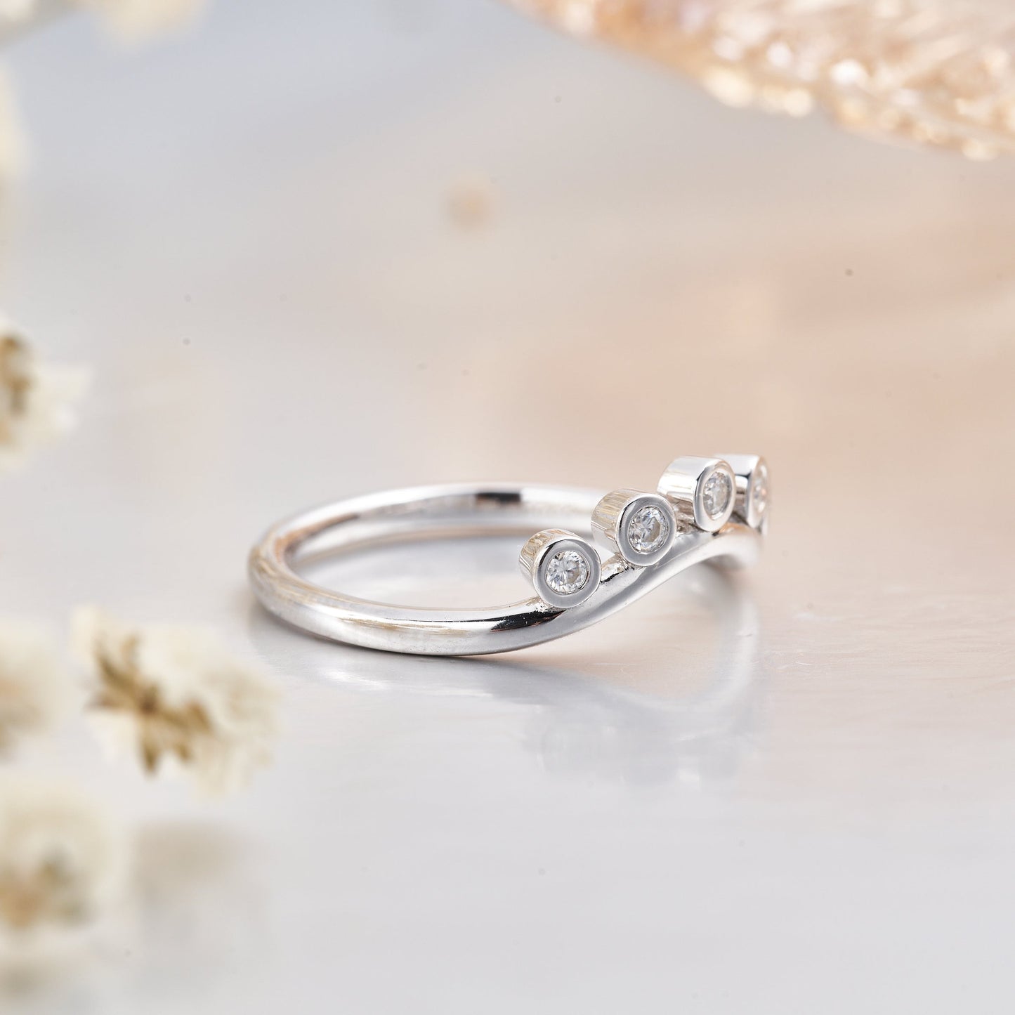 Moissanite Round Cut Bezel Set Wedding Band for Women 0.15CT