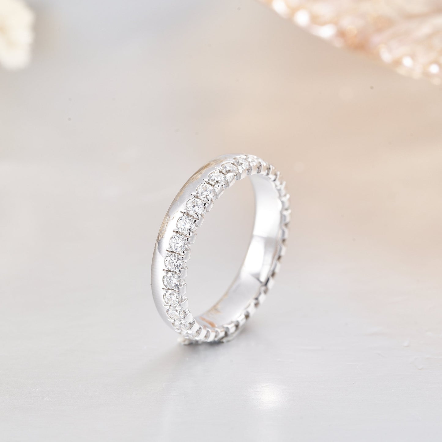 Moissanite Stackable Wedding Band for Women in Sterling Silver