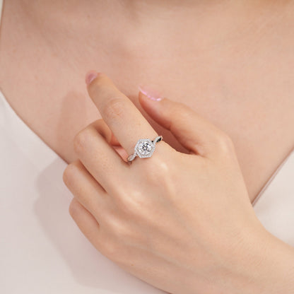 1CT Moissanite Hexagon Halo Engagement Wedding Ring Set for Women