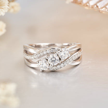 Moissanite 3 Stones Twisted Engagement Rings for Women 0.68CT