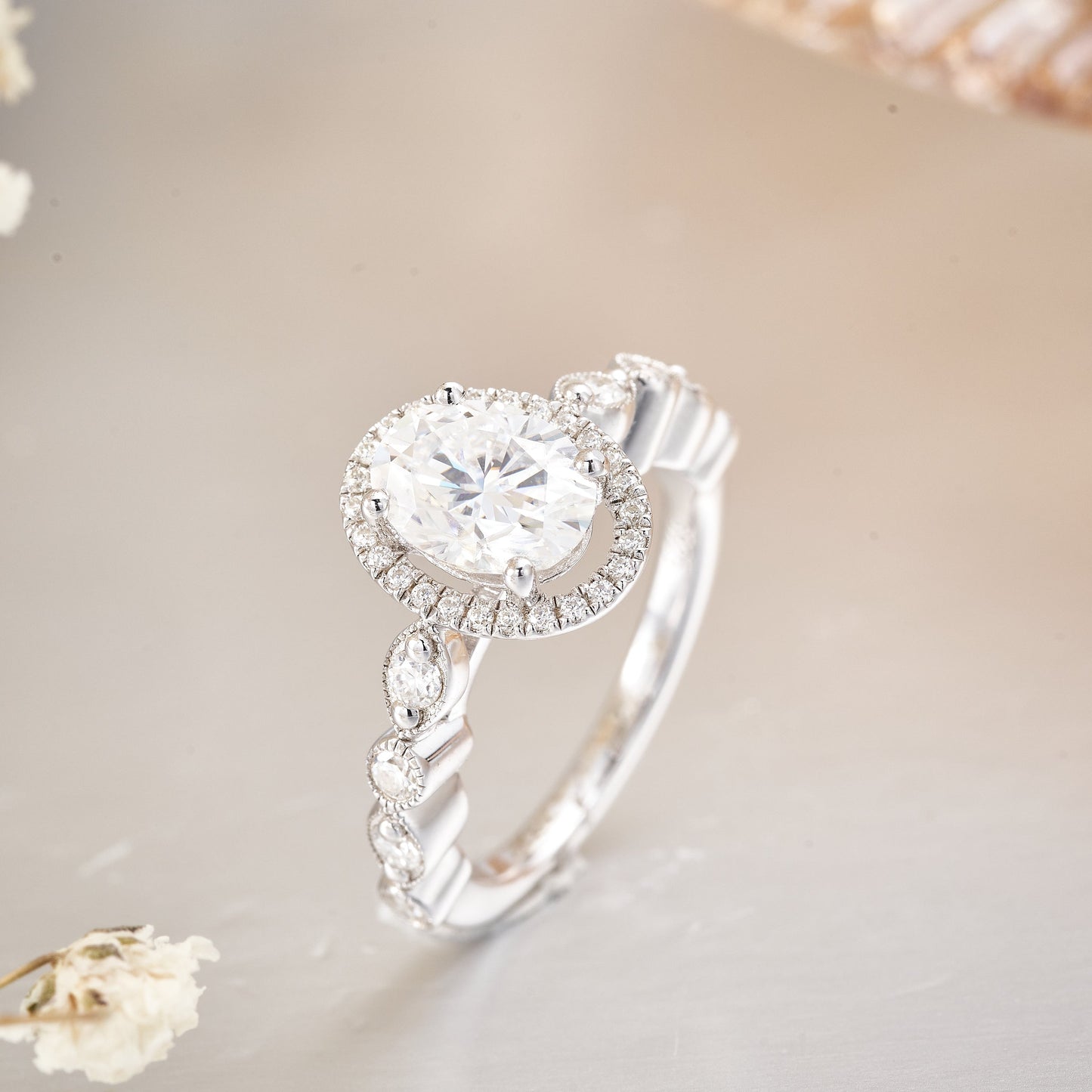 Oval Halo Moissanite Engagement Rings for Women 1.25CT