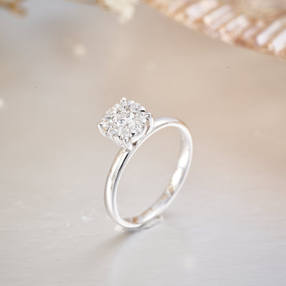 Moissanite Round Cut Solitaire Silver Engagement Ring for Women