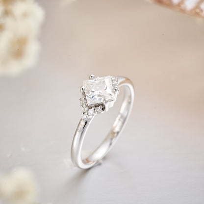 Moissanite Princess Cut Cluster Engagement Rings for Women 0.8CT