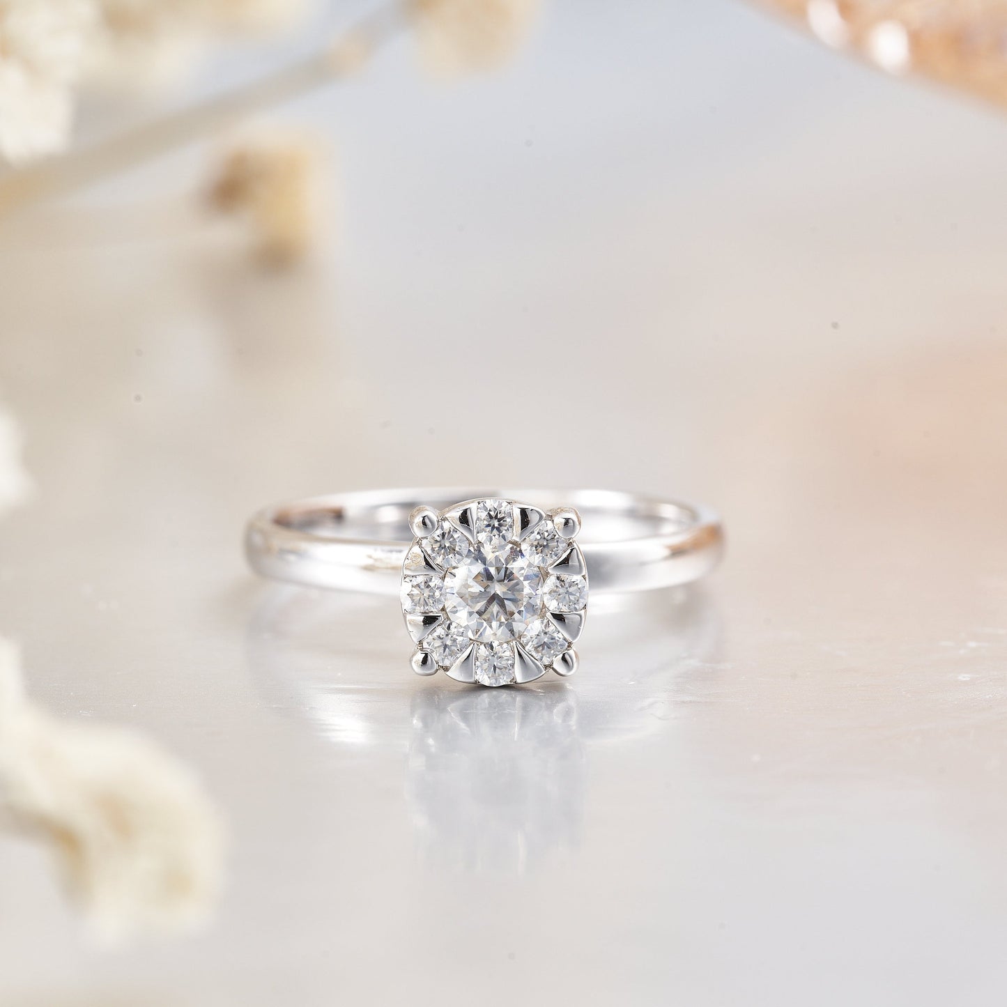 Moissanite Round Cut Solitaire Silver Engagement Ring for Women
