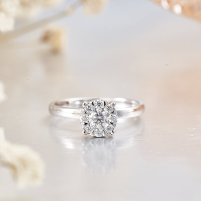 Moissanite Round Cut Solitaire Silver Engagement Ring for Women