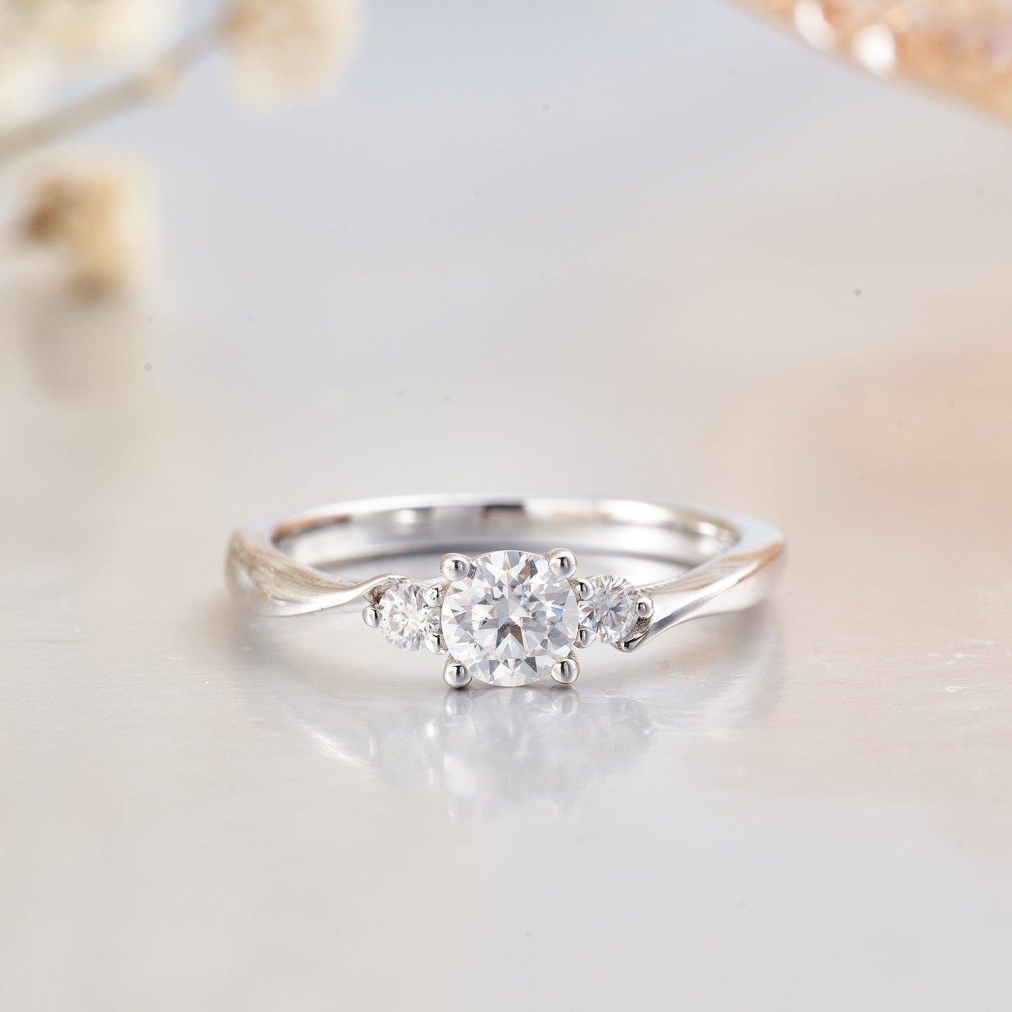 3 Stone Moissanite Engagement Ring for Women in Sterling Silver