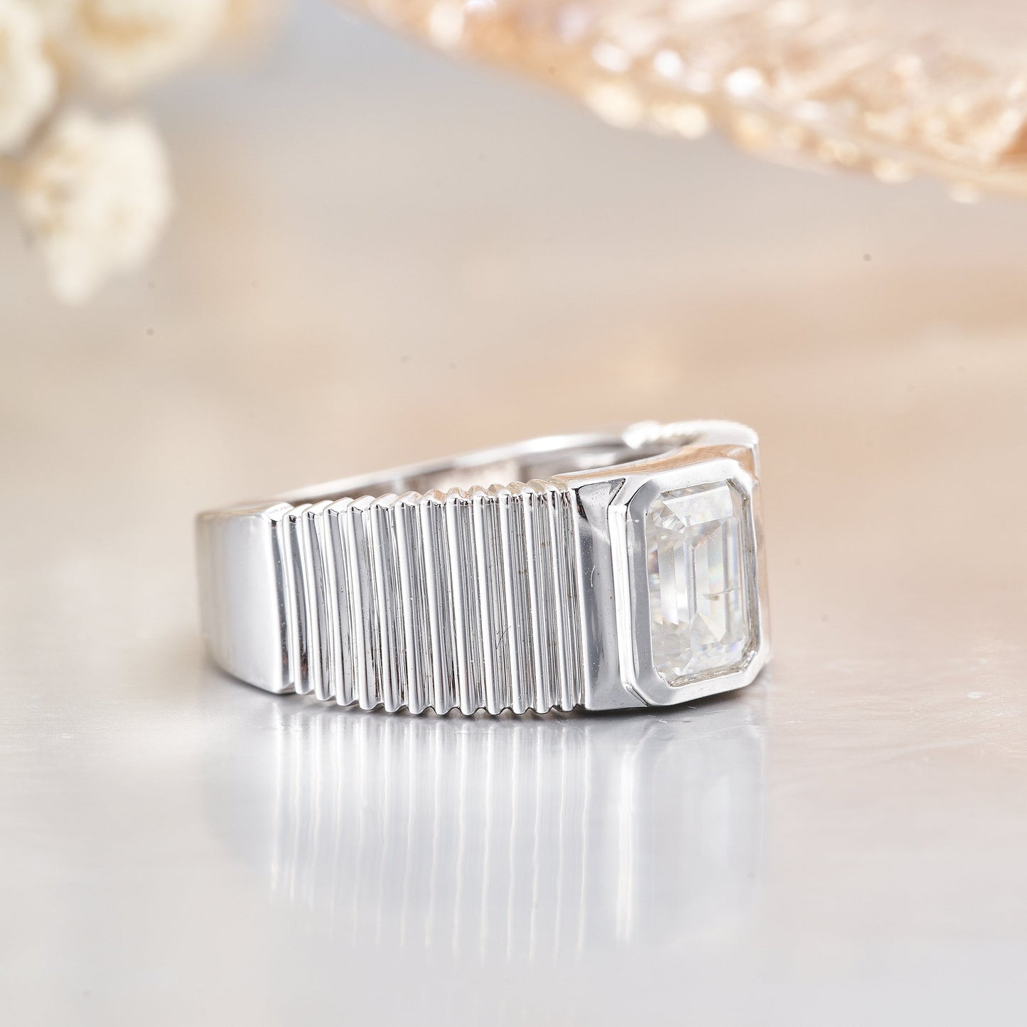 1CT Moissanite Emerald Cut Engagement Ring for Women
