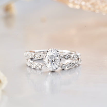 1CT Moissanite Oval Engagement Wedding Ring Sets for Women