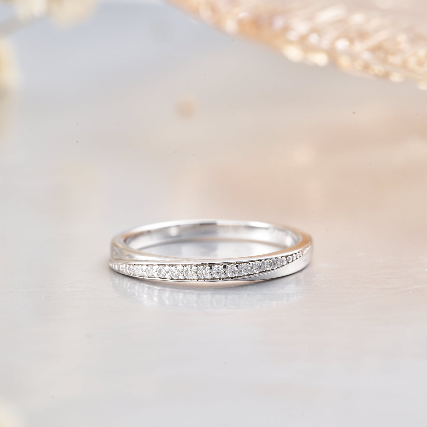 Moissanite Half Sterling Silver Eternity Ring for Women 1.2mm