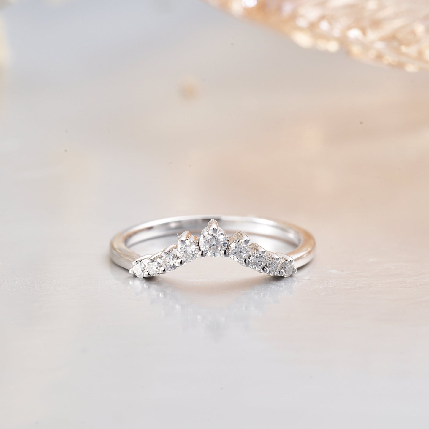 Moissanite Curved V Shape Wedding Band for Women