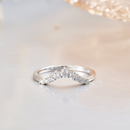 Moissanite Curved V Shape Wedding Band for Women