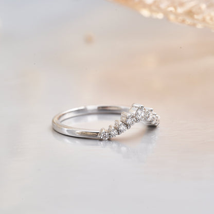Moissanite Curved V Shape Wedding Band for Women
