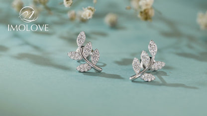 Moissanite Leaf Nature Inspired Stud Earrings for Women