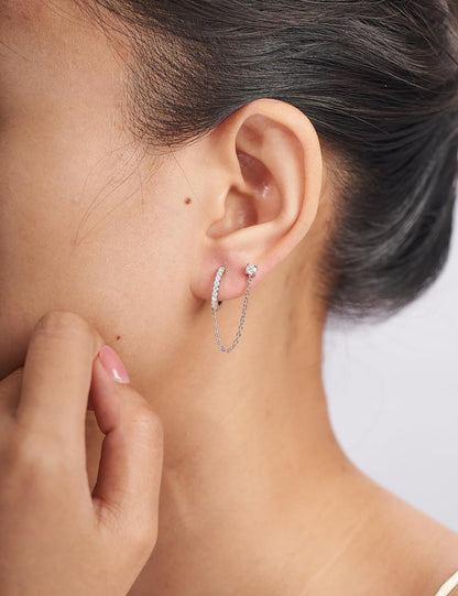 1PCS Moissanite Piercing Hoop Chain Earrings for Women