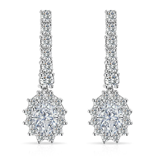 Moissanite Oval Drop Cluster Earrings for Women 1.7CT