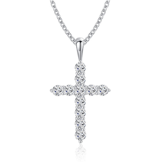 Moissanite Cross Pendent Necklace for Women in Sterling Silver 2.2MM/3MM