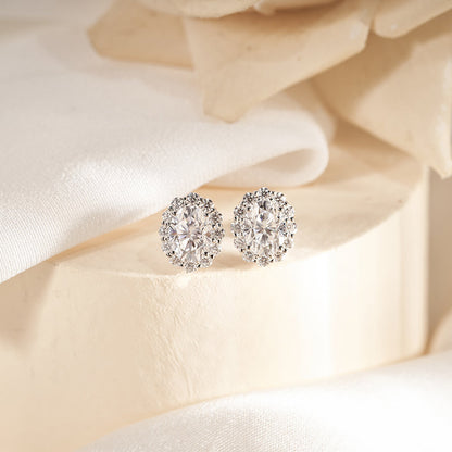 Moissanite Oval Halo Stud Earrings for Women 3CT