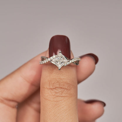1CT Moissanite Princess Cut Solitaire Engagement Rings for Women