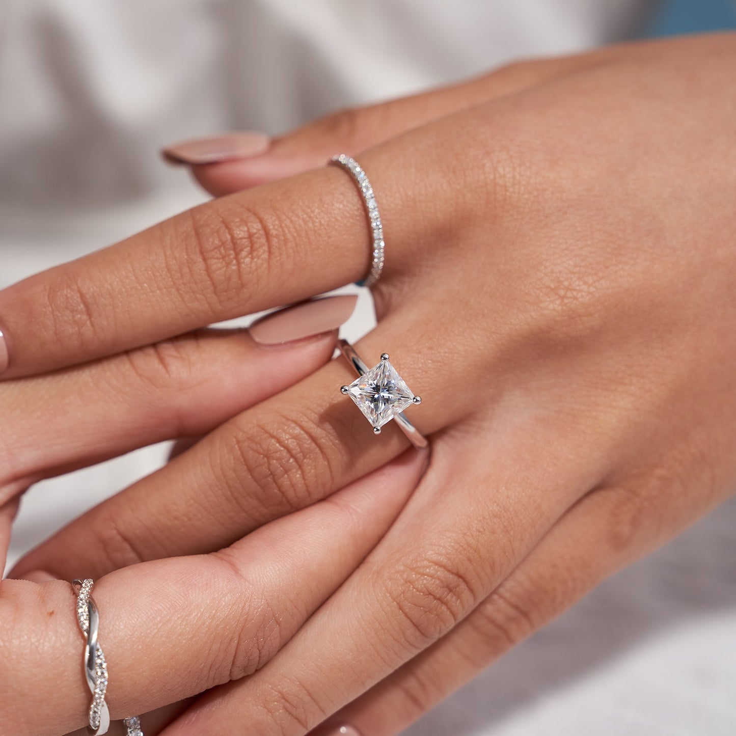 2CT Moissanite Solitaire Princess Cut Engagement Ring for Women