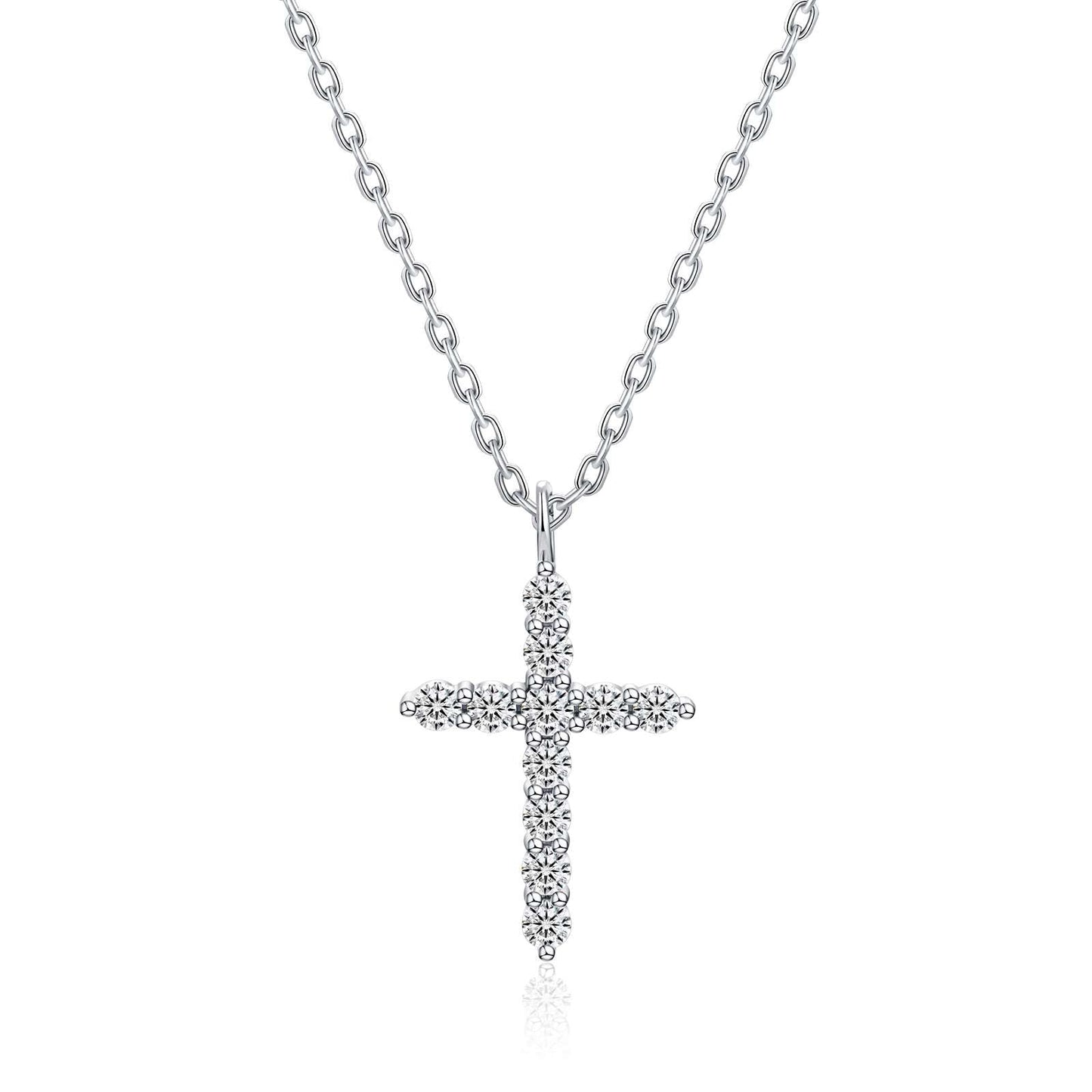 Moissanite Cross Pendent Necklace for Women in Sterling Silver 2.2MM/3MM