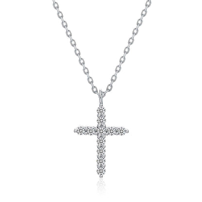 Moissanite Cross Pendent Necklace for Women in Sterling Silver 2.2MM/3MM
