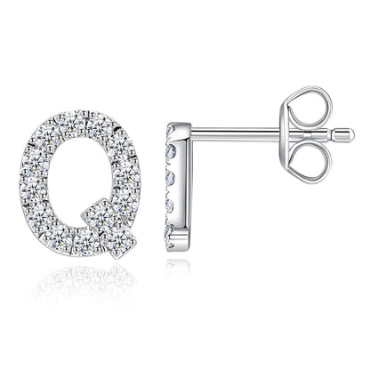 Moissanite Initial Letter Stud Earrings for Women in Silver