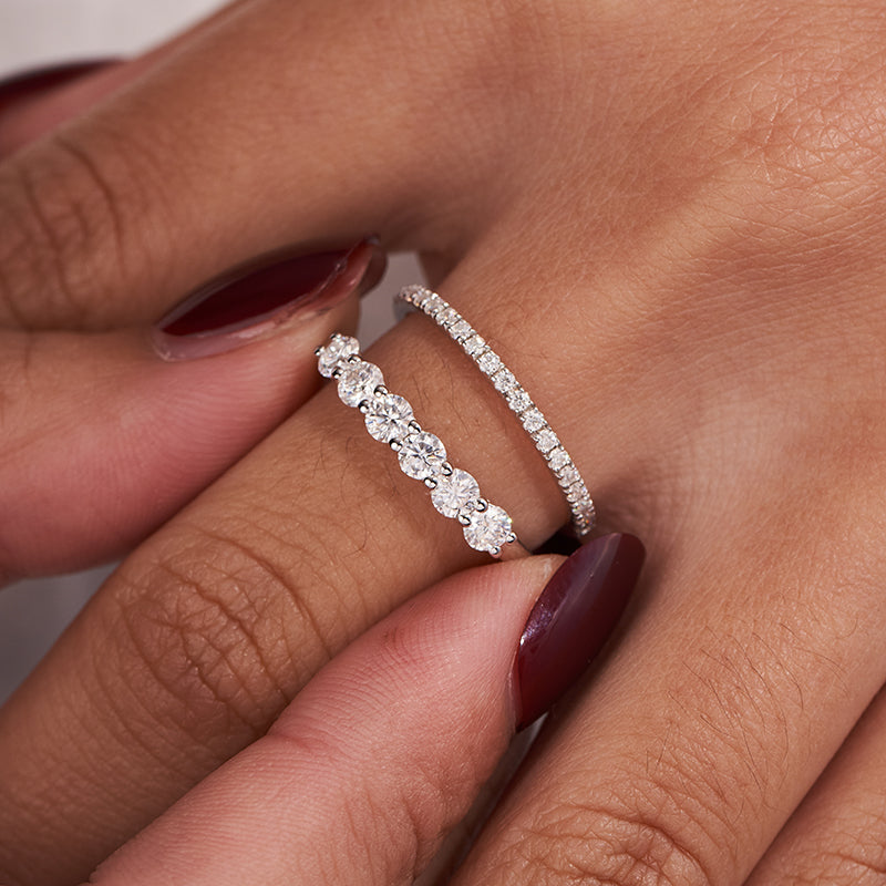 6 Stone Moissanite Stackable Wedding Band Rings for Women 0.7CT