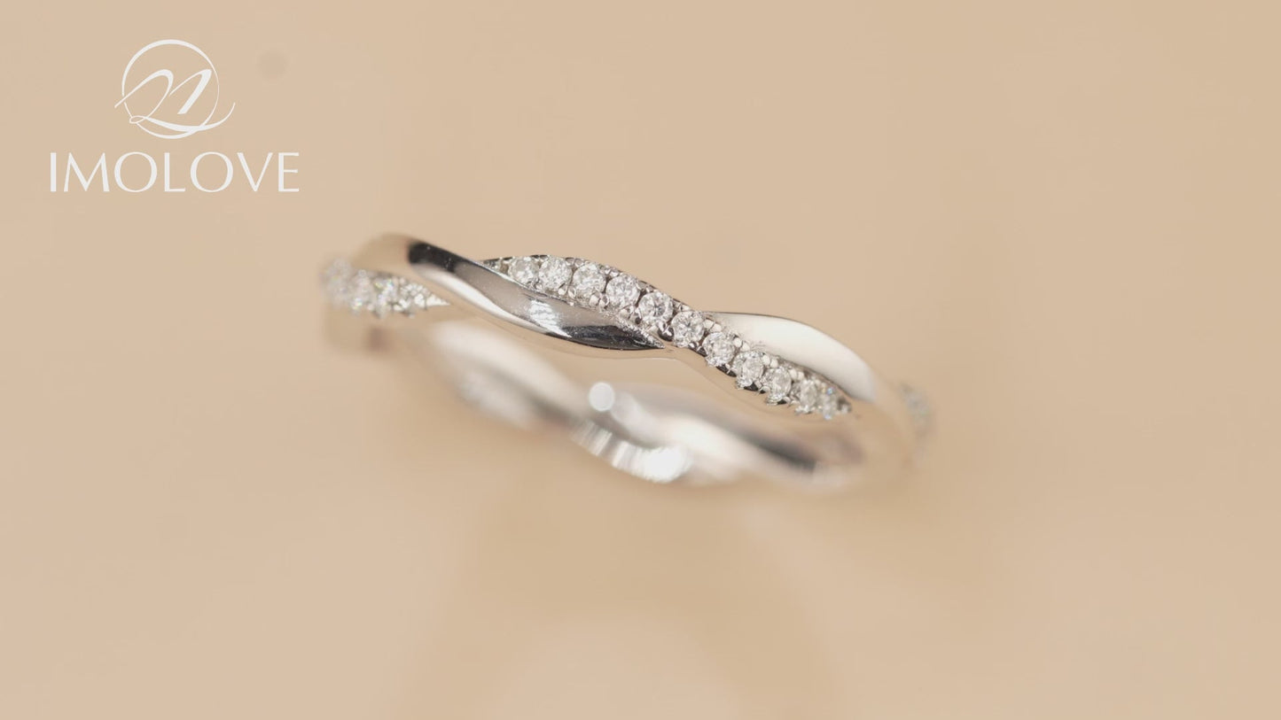 Full Moissanite Twist Wedding Band for Women 0.3CT 1.5mm