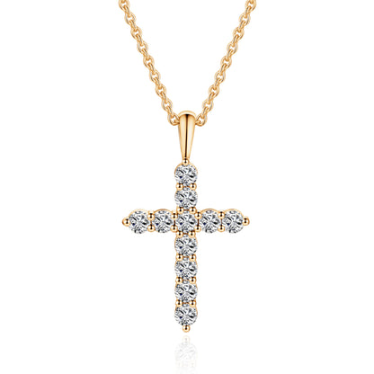 Moissanite Cross Pendent Necklace for Women in Sterling Silver 2.2MM/3MM