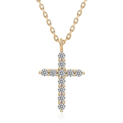 Moissanite Cross Pendent Necklace for Women in Sterling Silver 2.2MM/3MM
