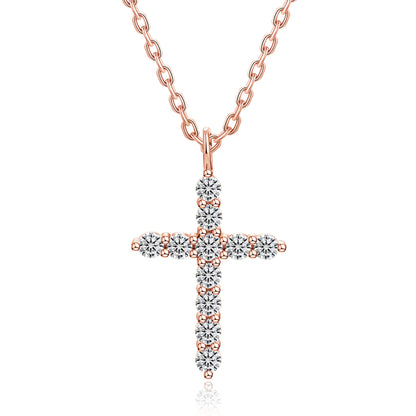 Moissanite Cross Pendent Necklace for Women in Sterling Silver 2.2MM/3MM