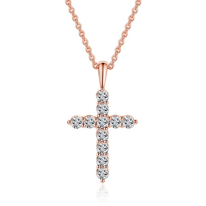 Moissanite Cross Pendent Necklace for Women in Sterling Silver 2.2MM/3MM