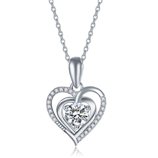 Heart Pendant Necklaces for Women 925 Sterling Silver with 1-2CT Moissanite