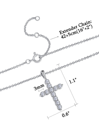 Moissanite Cross Pendent Necklace for Women in Sterling Silver 2.2MM/3MM