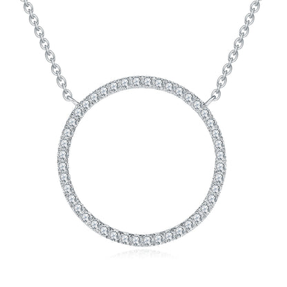 Moissanite Circle Pendant Necklace for Women in Sterling Silver 1.5cm/2.5cm