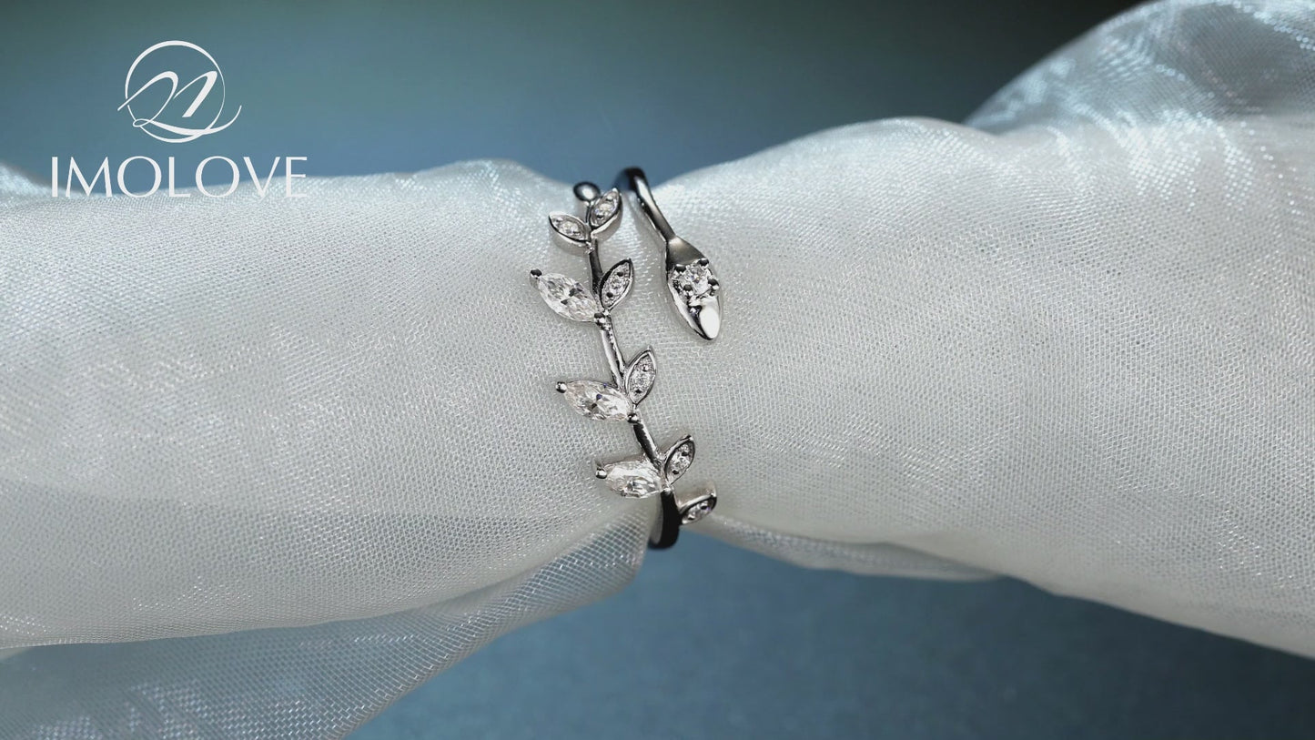 Moissanite Adjustable Leaf Eternity Wedding Band for Women