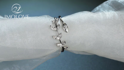 Moissanite Adjustable Leaf Eternity Wedding Band for Women