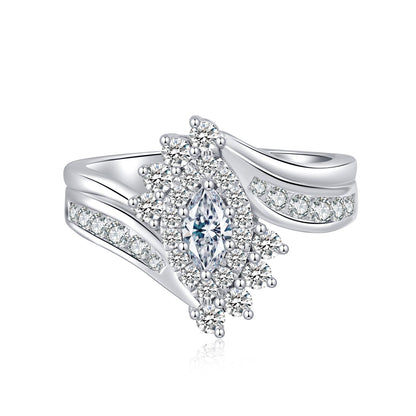 Moissanite Marquise Art Decor Halo Cluster Bypass Engagement Ring