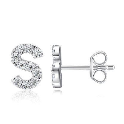Moissanite Initial Letter Stud Earrings for Women in Silver