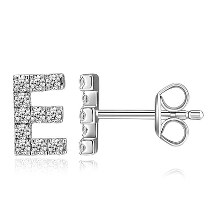 Moissanite Initial Letter Stud Earrings for Women in Silver