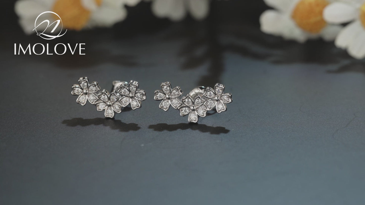 Moissanite Flower Nature Inspired Stud Earrings for Women