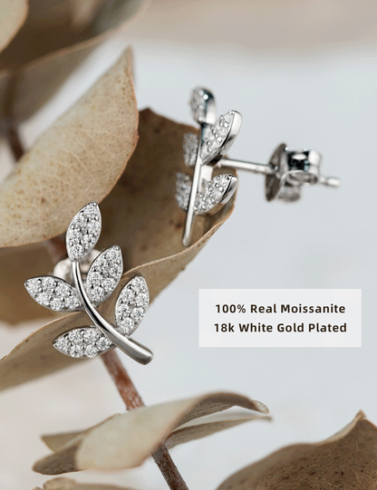Moissanite Leaf Nature Inspired Stud Earrings for Women