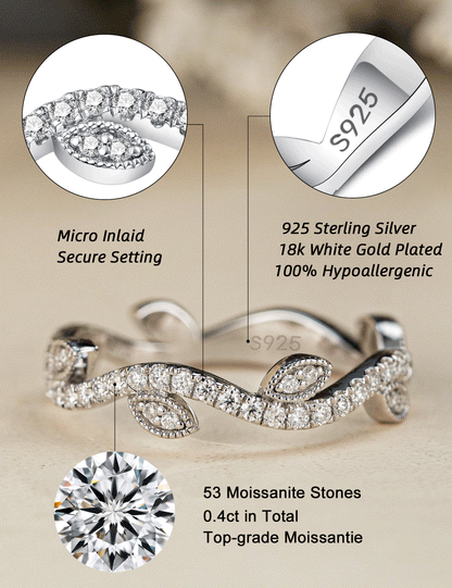 Moissanite Wedding Band Stackable Leaf Band Rings for Women