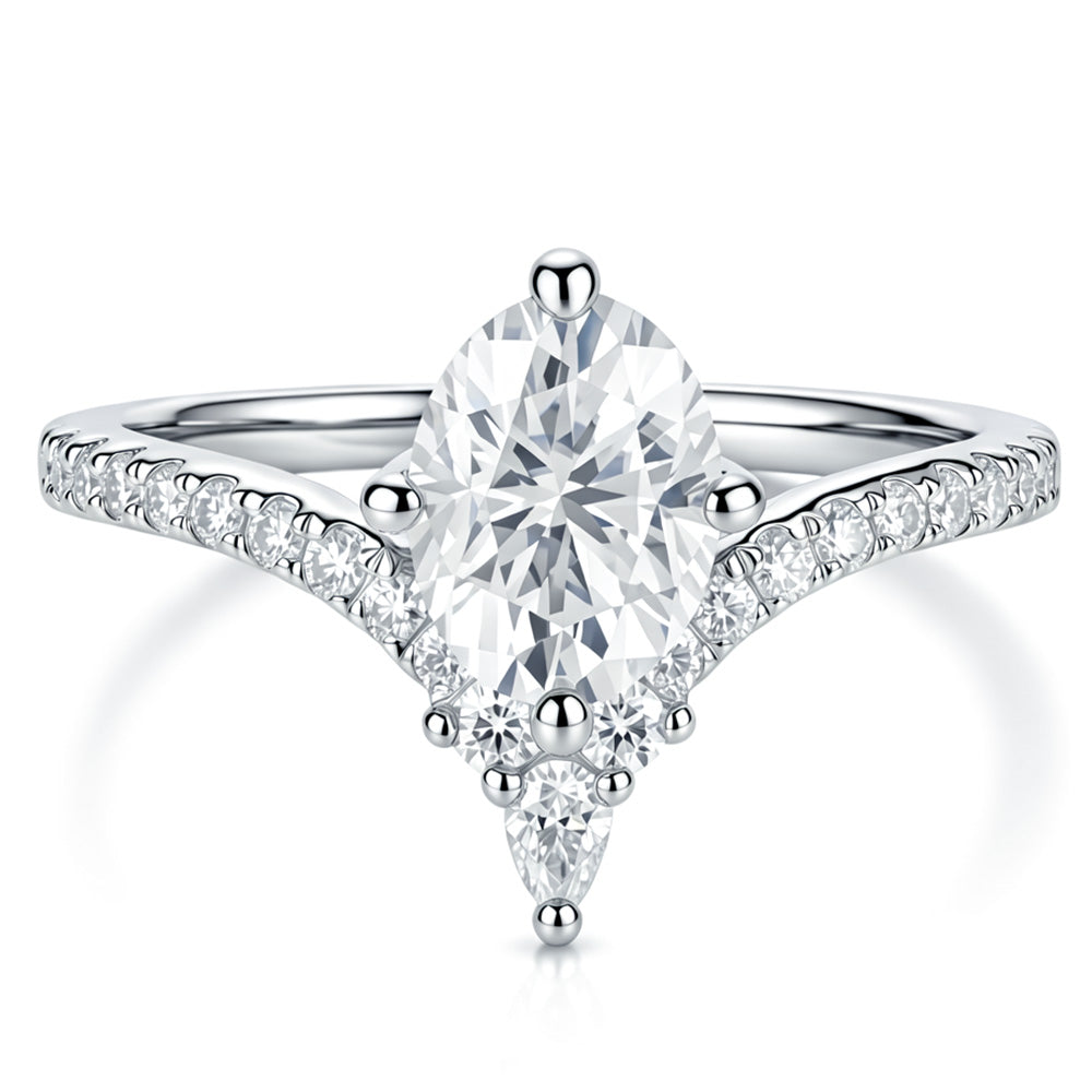 1CT Oval V-Shaped Moissanite Engagement Ring for Women