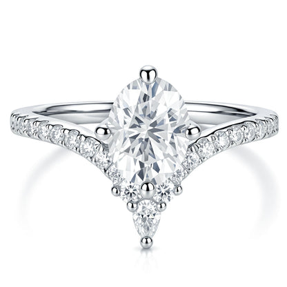 1CT Oval V-Shaped Moissanite Engagement Ring for Women